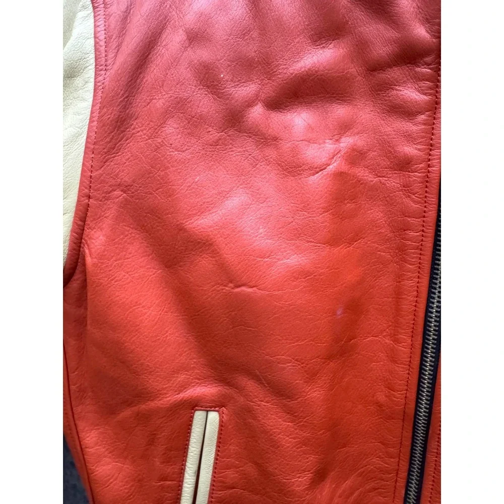 Vintage Harley-Davidson Genuine Leather Varsity Jacket Red Beige Mens Size L